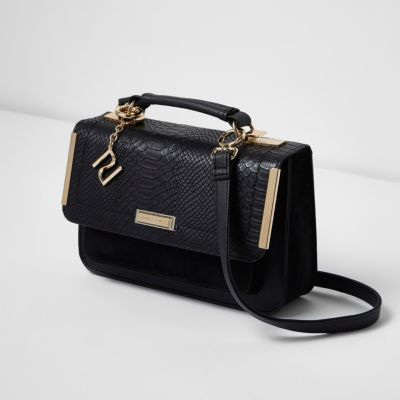 Black embossed mini satchel bag